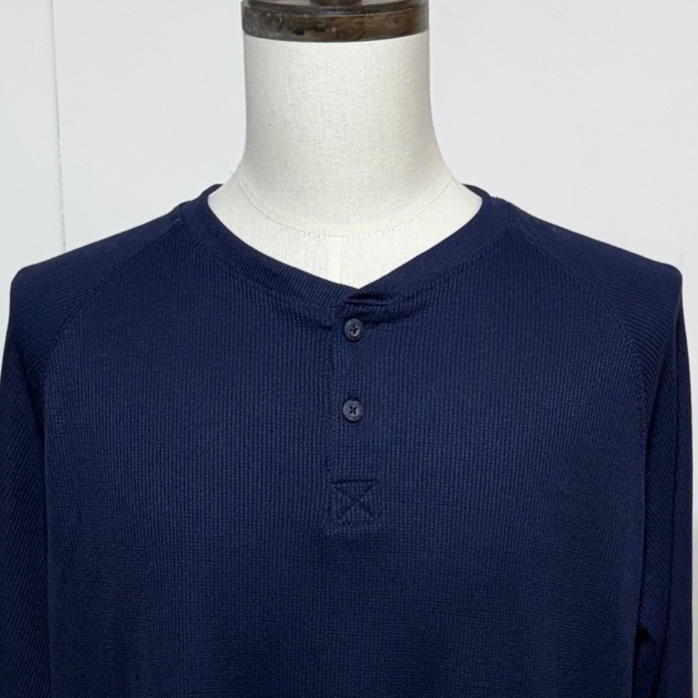 Realtree Shirt Mens XL Blue Henley Thermal Waffle Knit Long Sleeve‎ Stretch